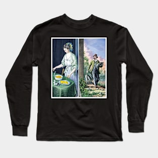 1800 Woman Cooking Man brings fish Long Sleeve T-Shirt